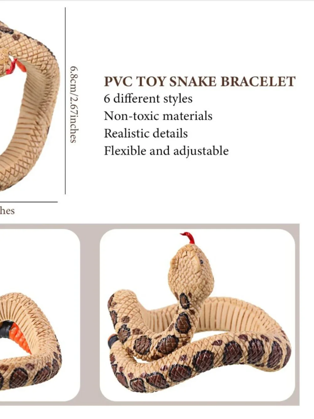NEW 6 REALISTIC SNAKE REPTILE PVC PLASTIC TOY BRACELET HALLOWEEN GOTHIC